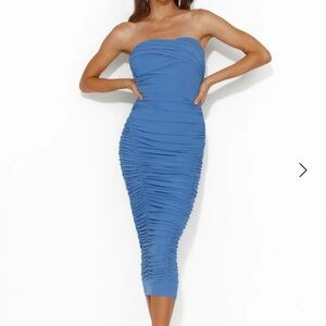 Elegant Blue Strapless Ruched Dress